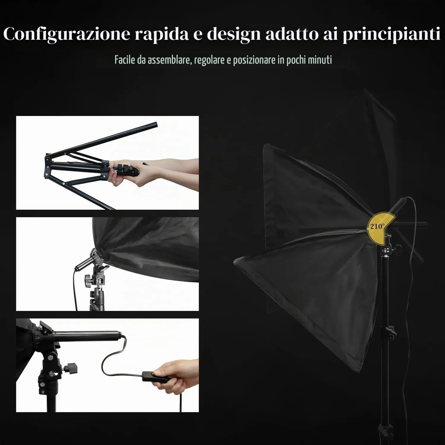 Yanuoda Softbox 40x40 kit luce studio 1 pezzo 7500K