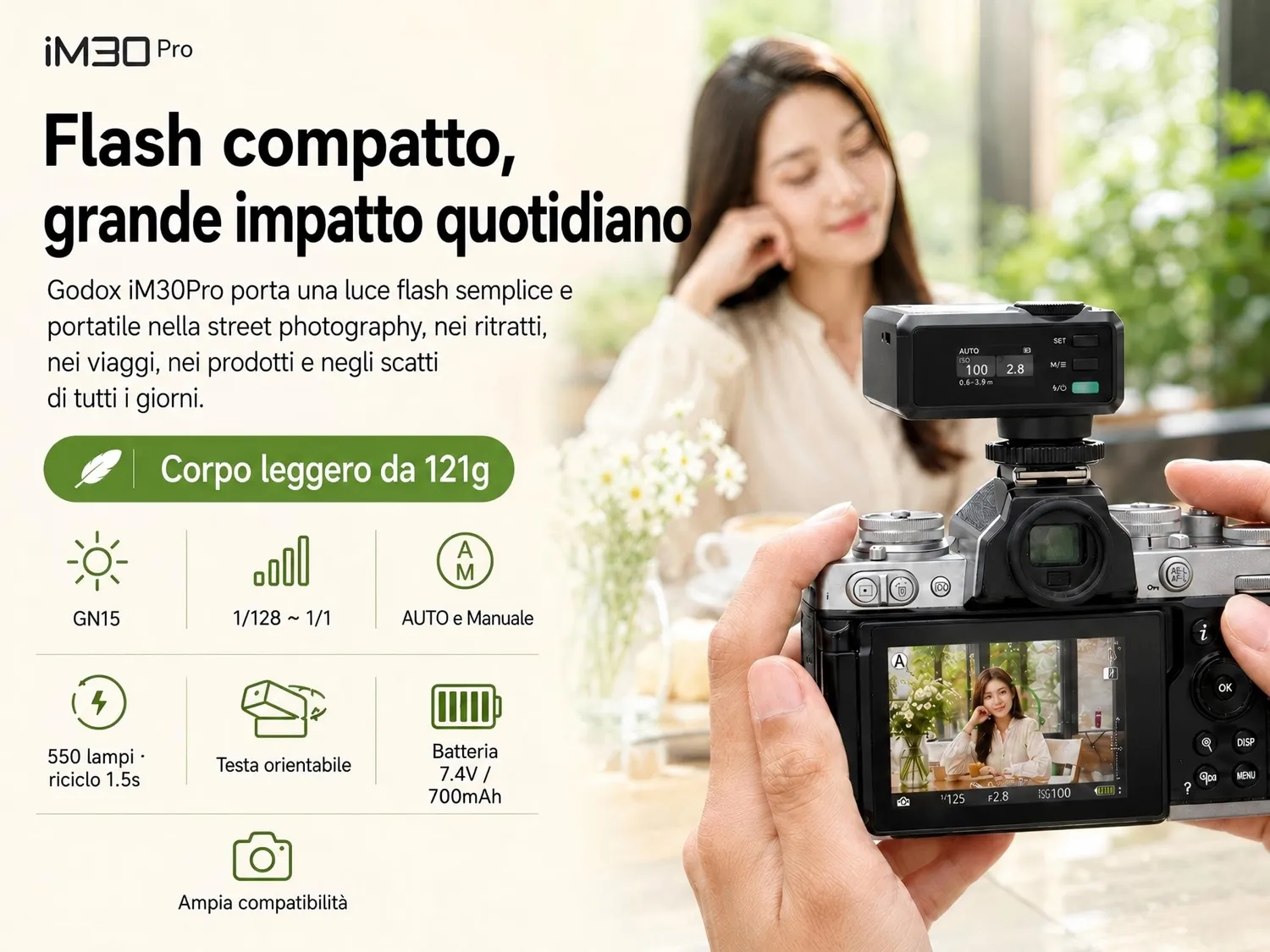 Godox iM30Pro mini flash GN15 slitta universale USB-C