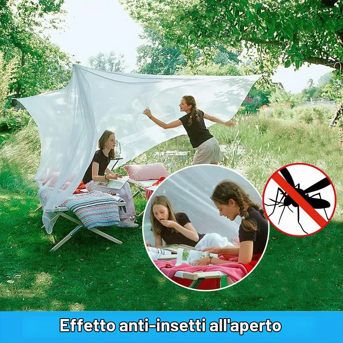 FGen Zanzariera Letto Quadrata Bianca 200x200x180 cm