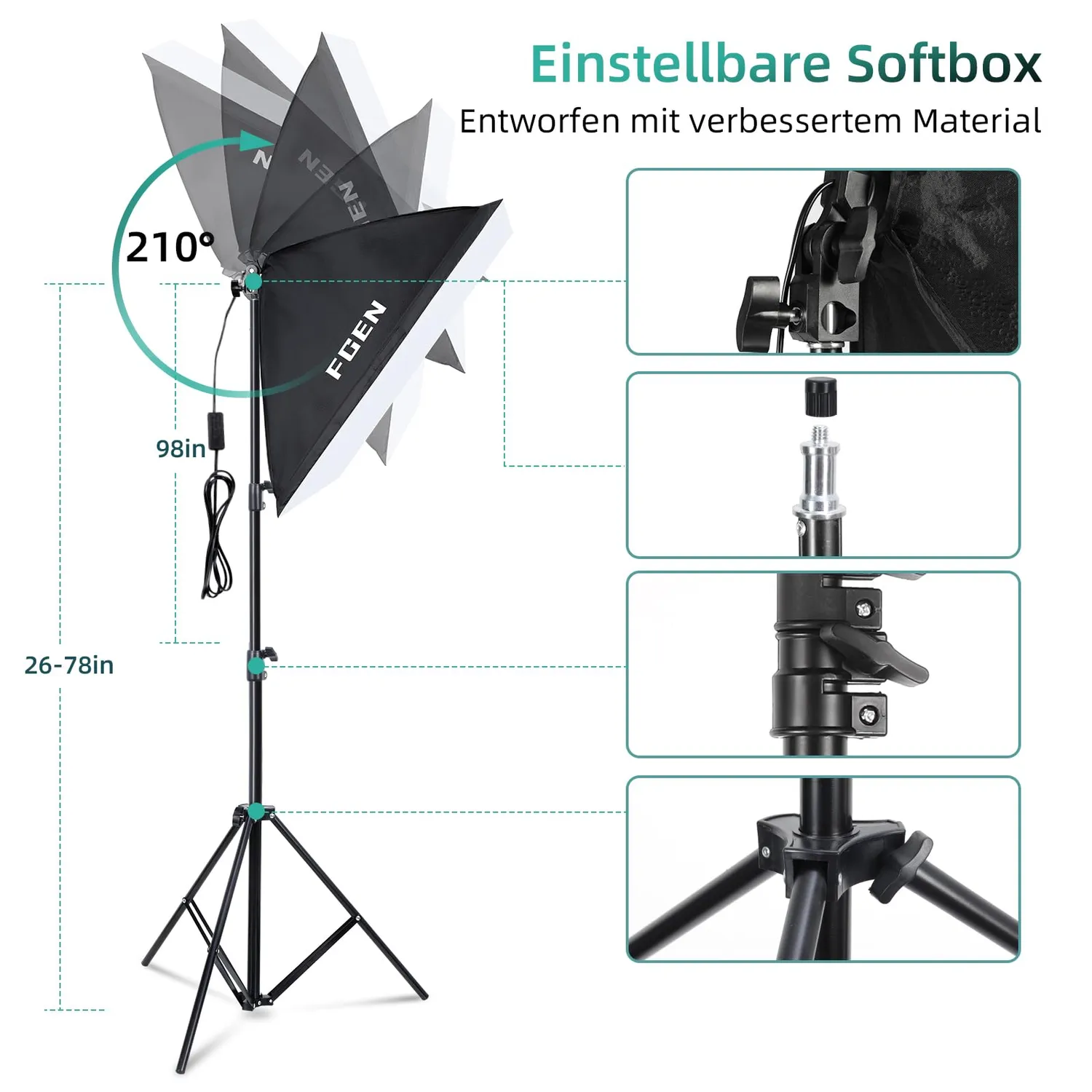 FGen kit studio fotografico softbox 2,6x3m 3 fondali