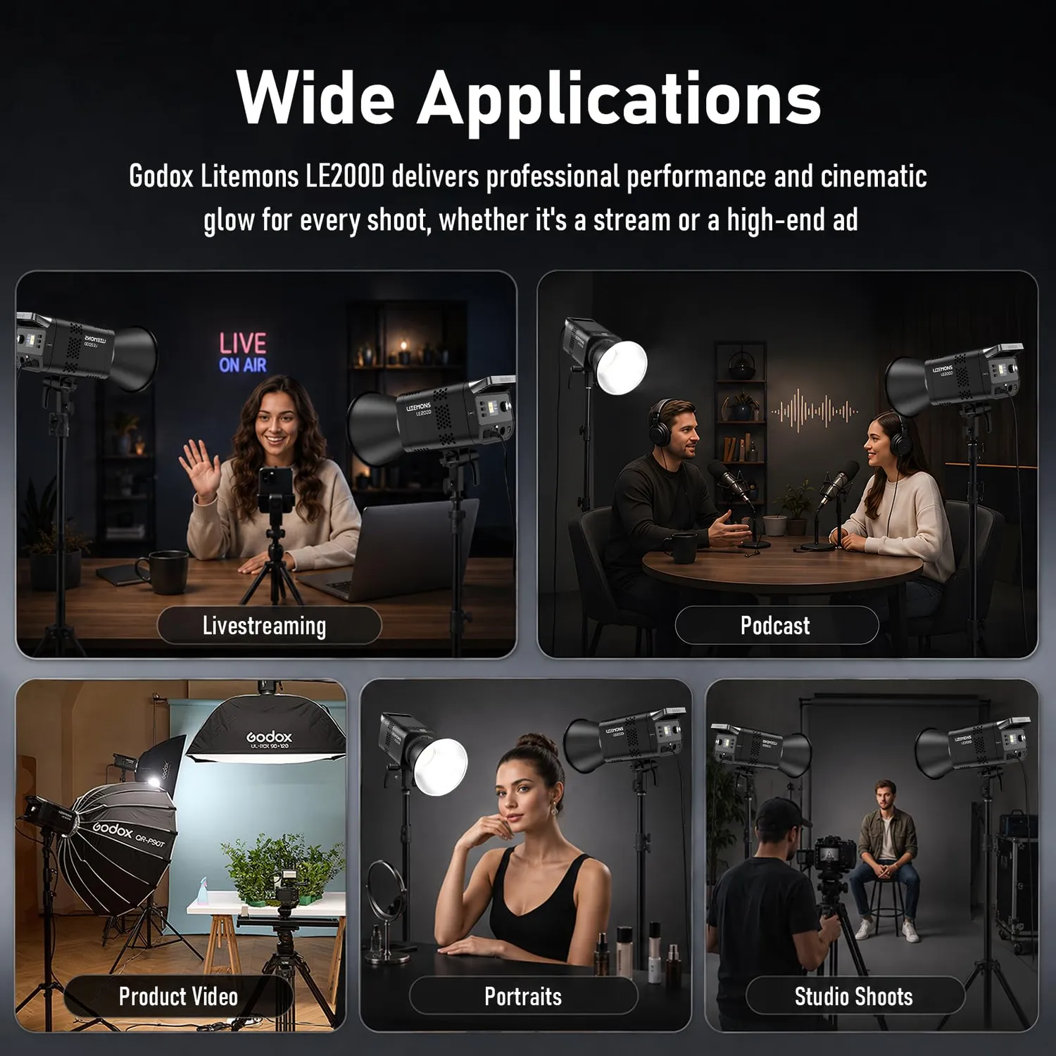 Godox Litemons LE200D luce video LED 2-pack Bowens nero