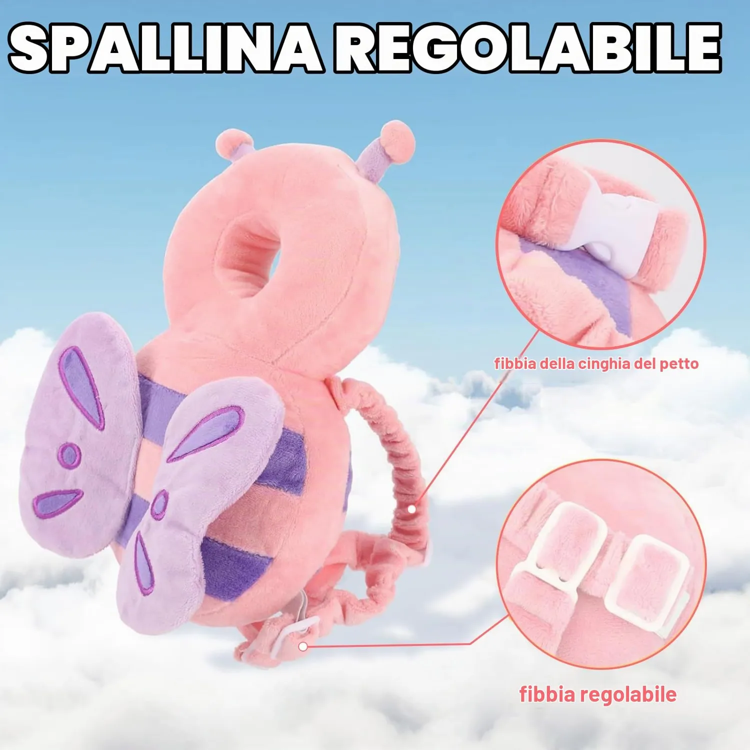 FGen Zaino Protezione Testa Bambino Farfalla 4-24 Mesi