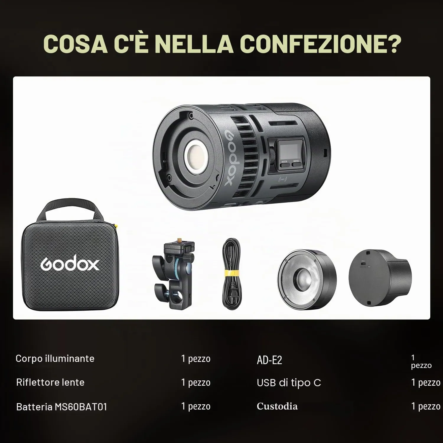 Godox Knowled MS60R luce LED video RGB kit con batteria