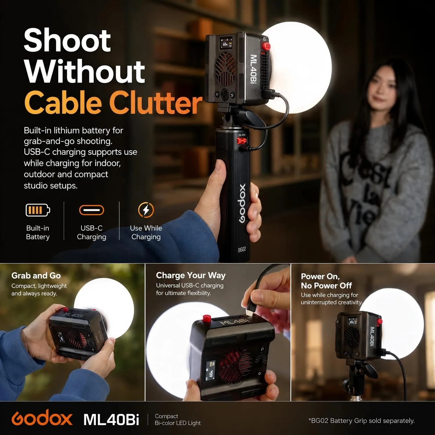 Godox Knowled ML40Bi Luce LED Video Bi-Color Palmare