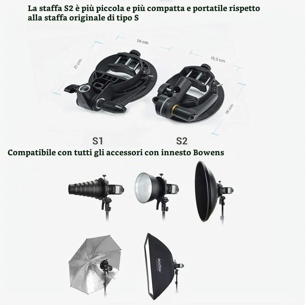 Godox S2 Staffa Bowens per Speedlite e Modificatori