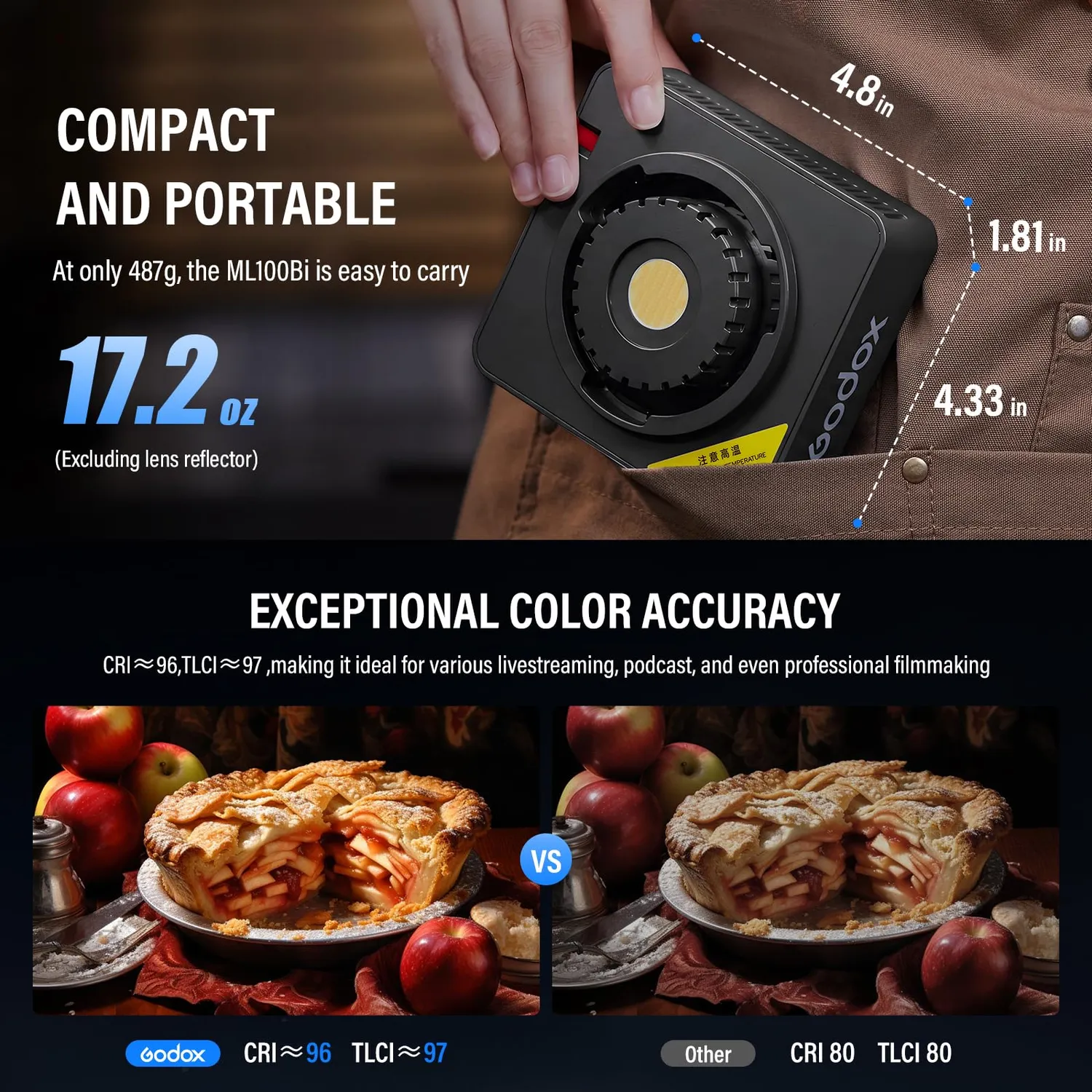 Godox ML100Bi luce video LED 100W bicolore nera