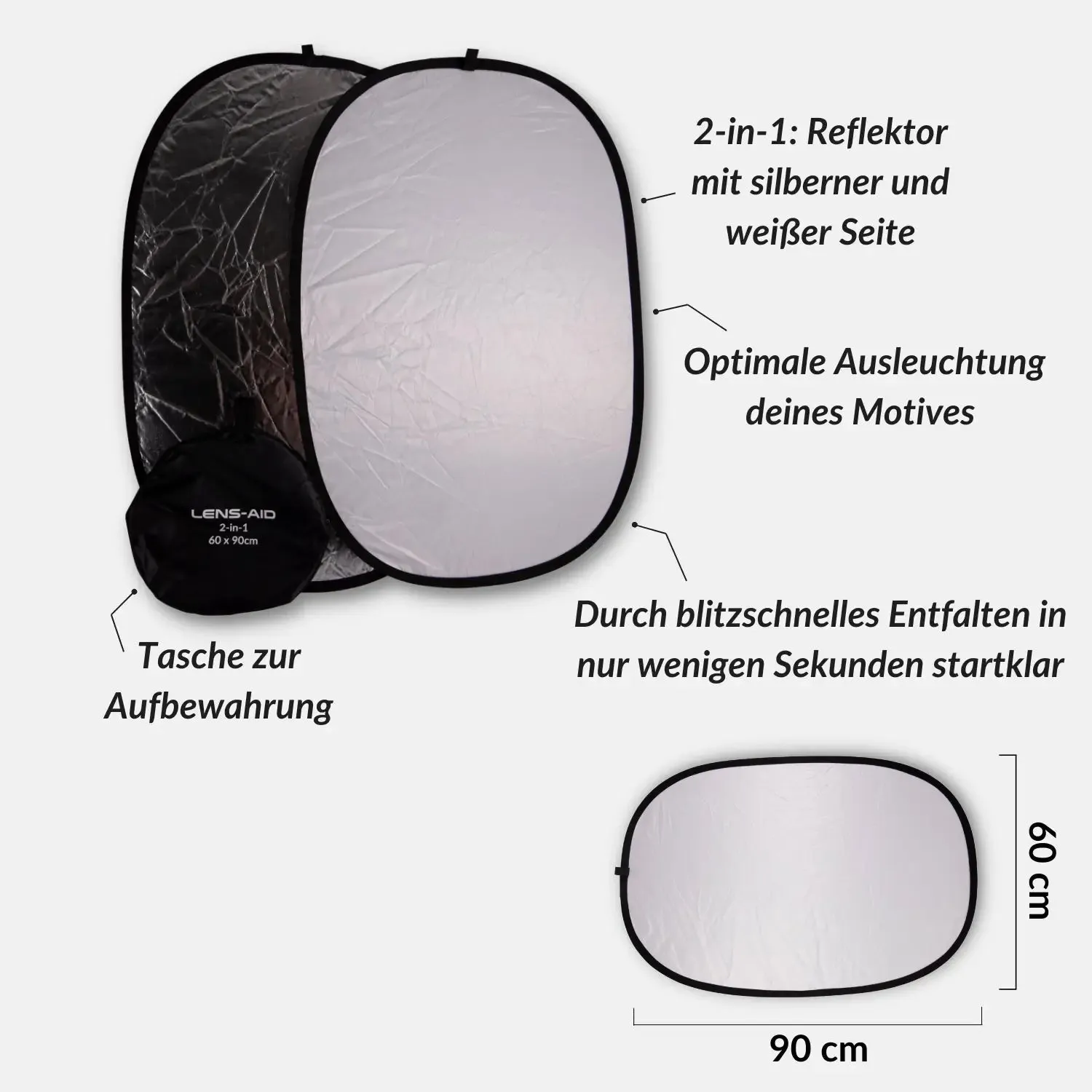 LENS-AID Riflettore Pieghevole 60x90cm con Morsetto