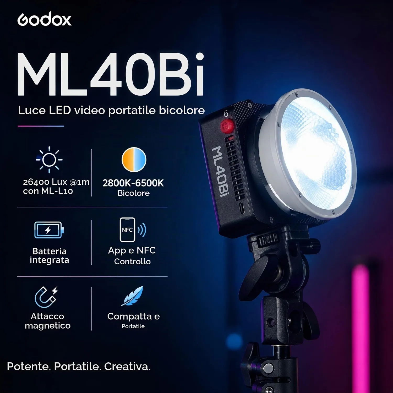 Godox Knowled ML40Bi Luce LED Video Bi-Color Palmare