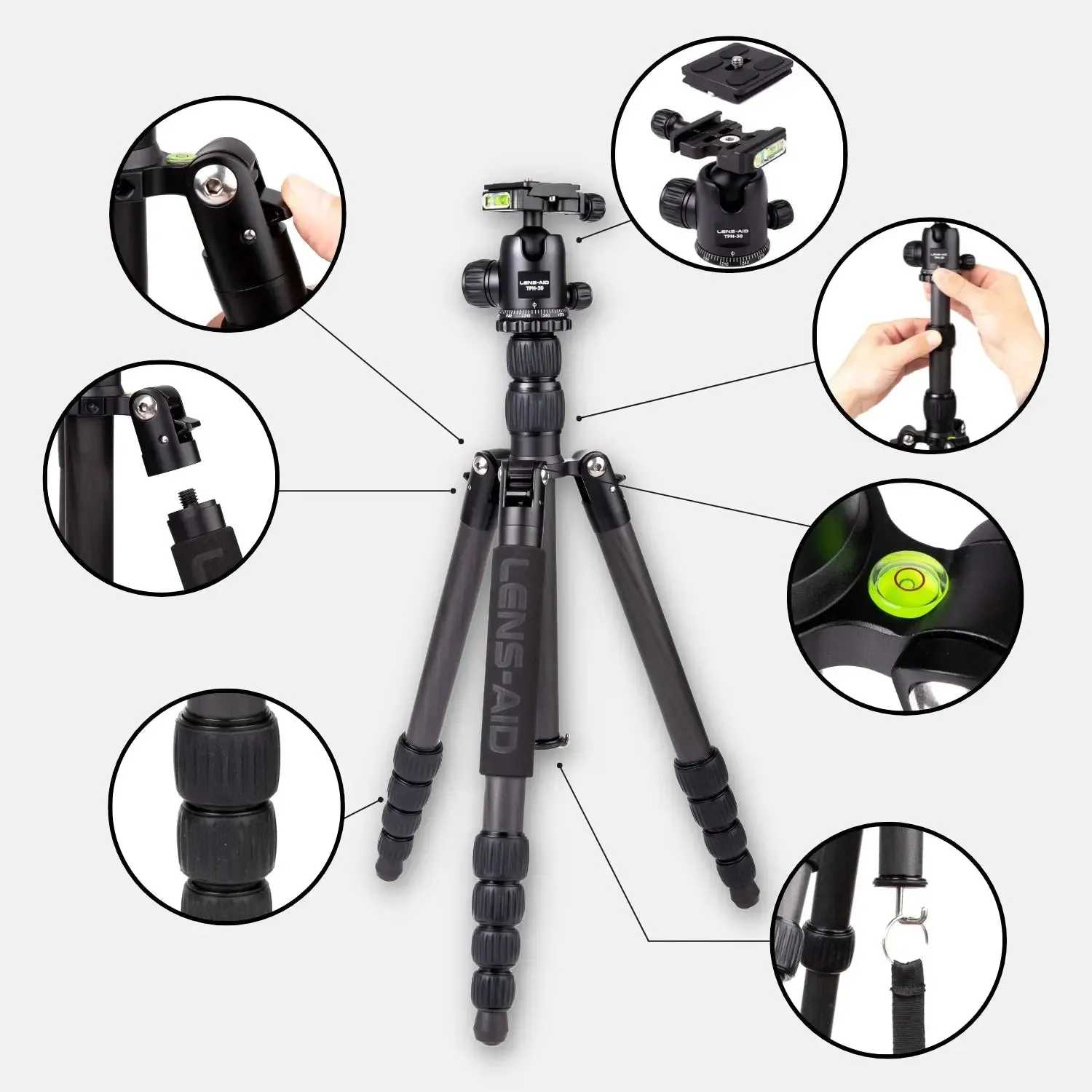 Lens-Aid treppiede carbonio con braccio estensione 185 cm