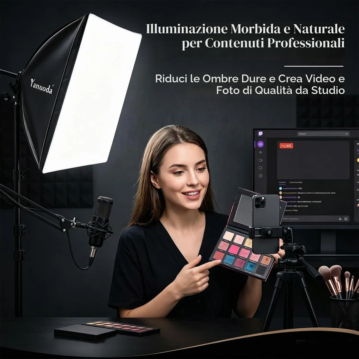 Yanuoda Softbox 40x40 kit luce studio 1 pezzo 7500K