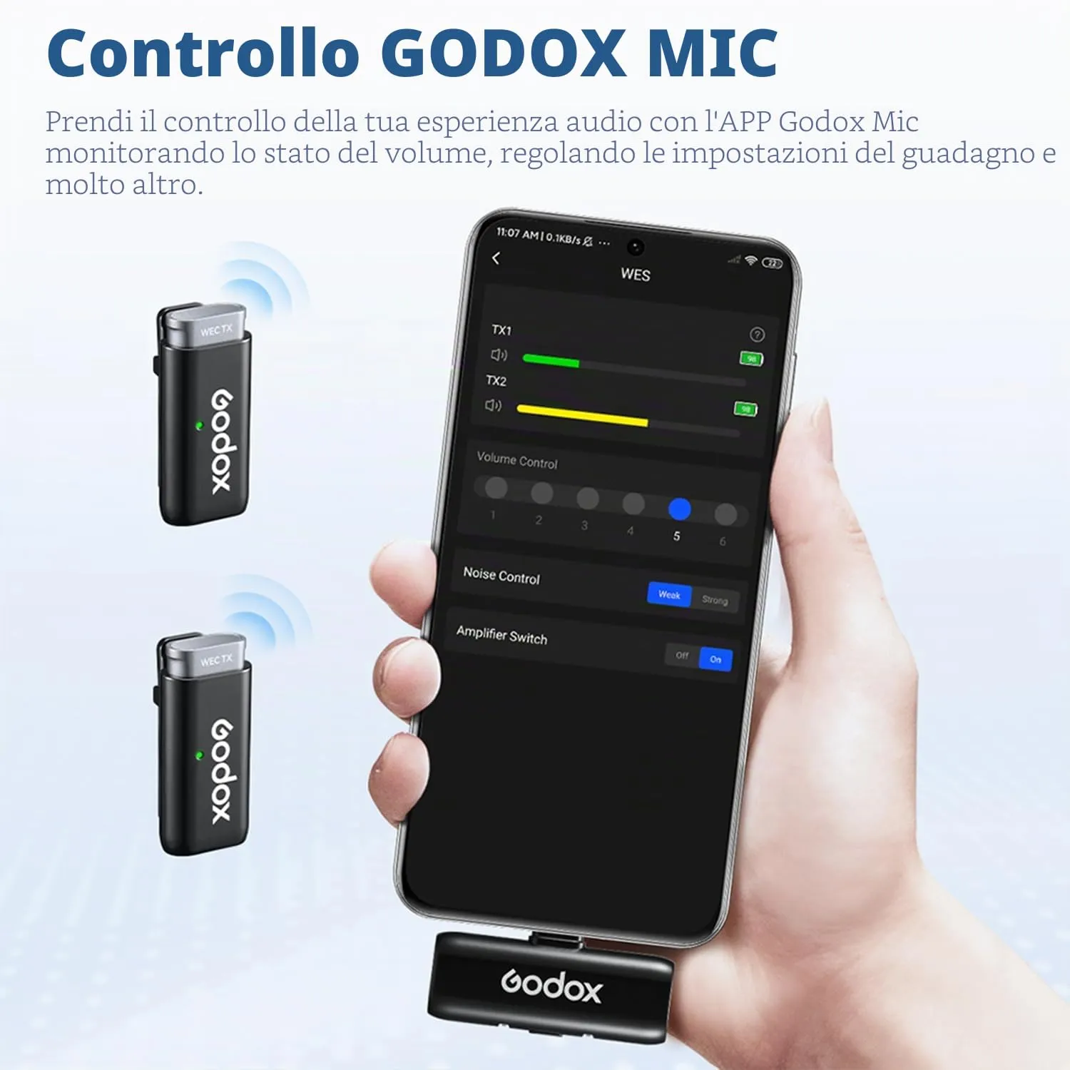 Godox WES1 KIT2 Microfono Lavalier Wireless iPhone MFi 2 TX