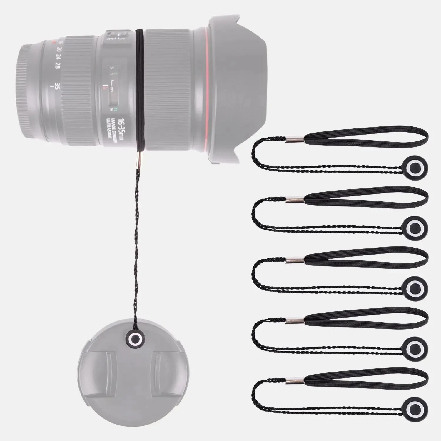 Lens-Aid portacoperchio obiettivo cordino nero set 3 pezzi