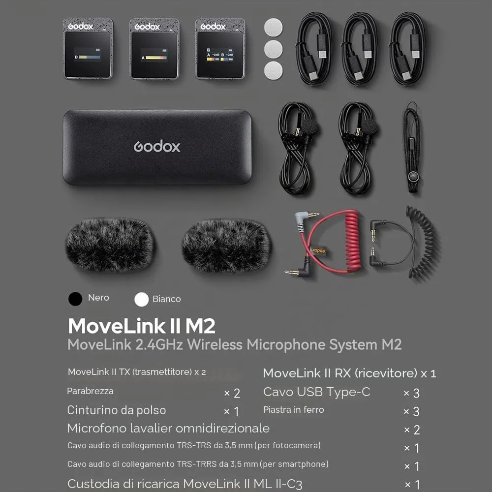Godox MoveLink M2 II microfono wireless lavalier 2TX+1RX 100 m