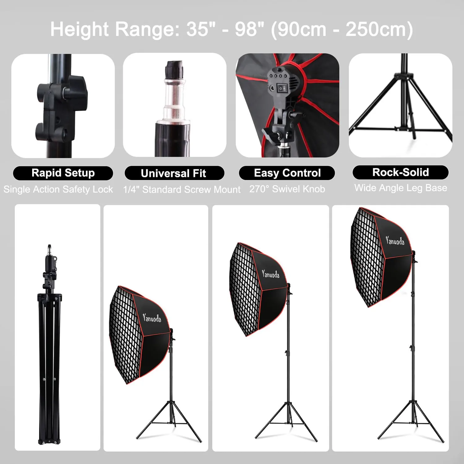 Yanuoda softbox 95cm kit luce LED 110W CRI 97 telecomando