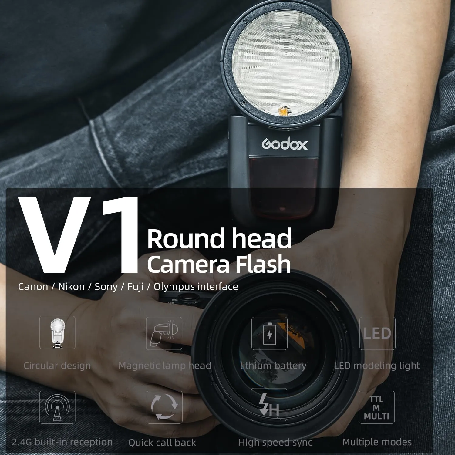 Godox V1-S Flash TTL per Sony Testa Rotonda 76Ws