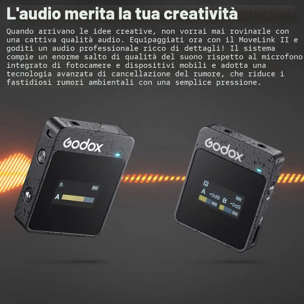 Godox MoveLink M2 II microfono wireless lavalier 2TX+1RX 100 m