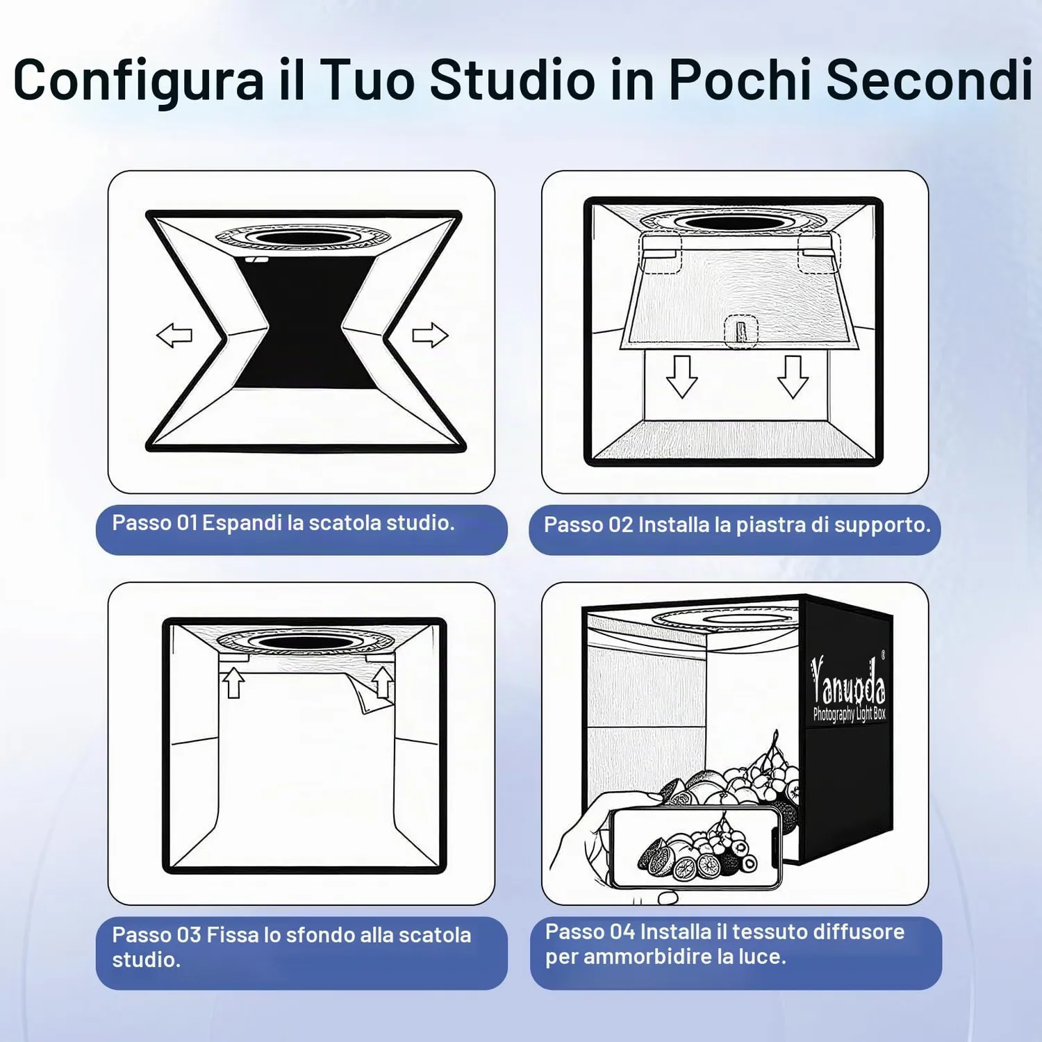 Yanuoda light box fotografica 40x30x40 cm 180 LED dimmerabile