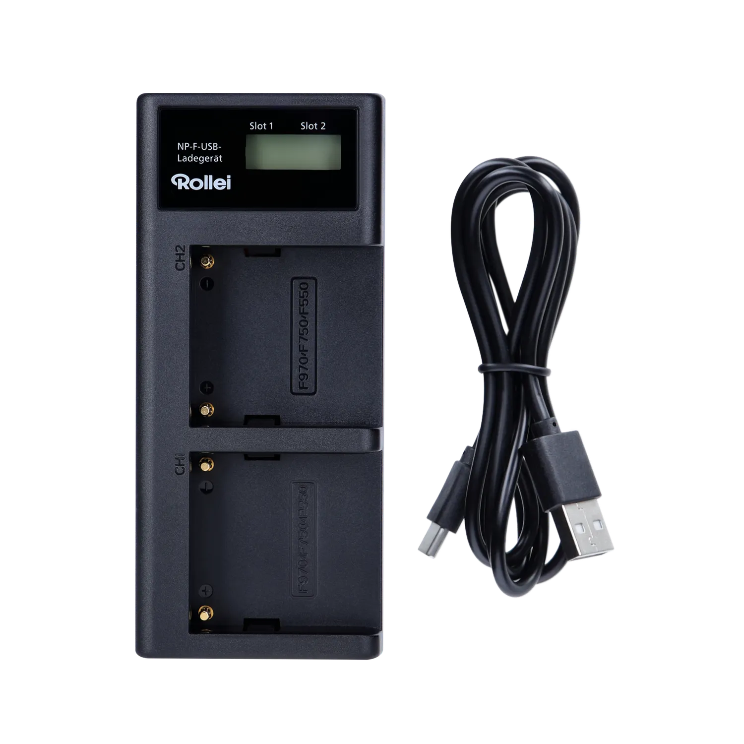 Rollei NP-F caricabatterie doppio USB-C per batterie video