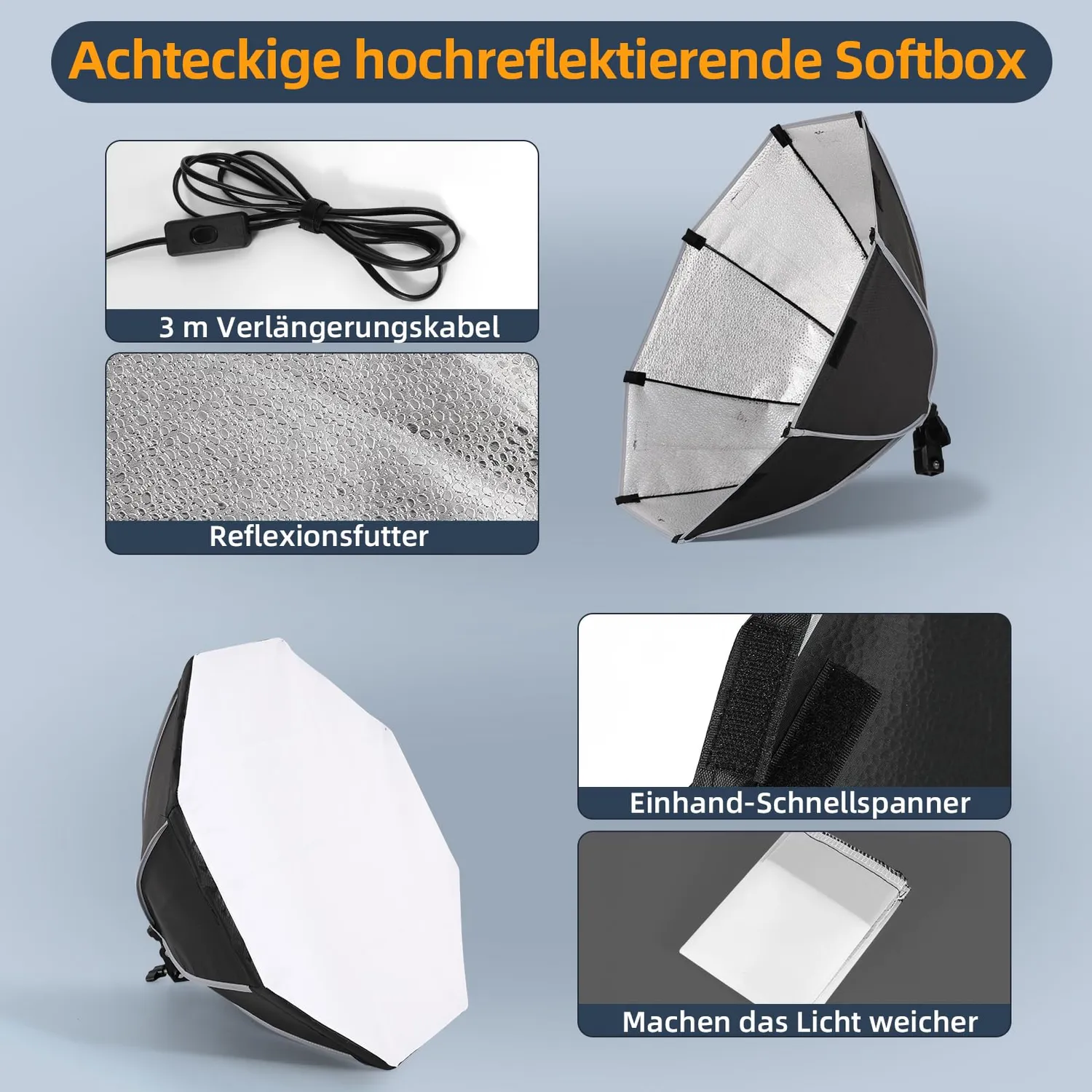 FGen Softbox Ottagonale 50 cm LED 60W con Telecomando