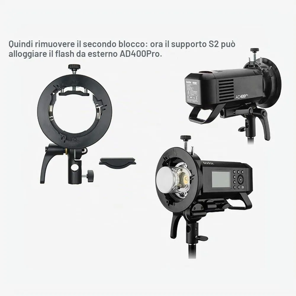 Godox S2 Staffa Bowens per Speedlite e Modificatori