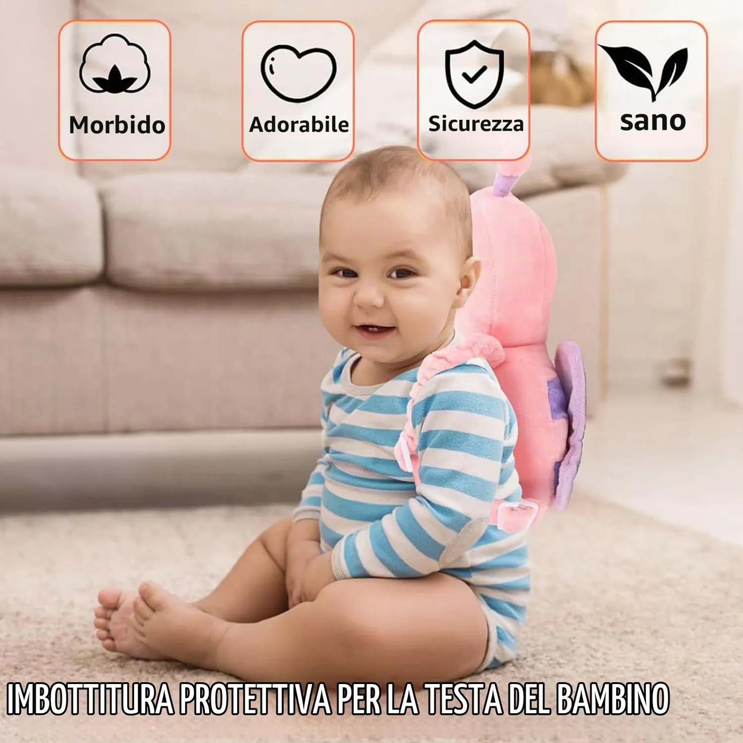 FGen Zaino Protezione Testa Bambino Farfalla 4-24 Mesi