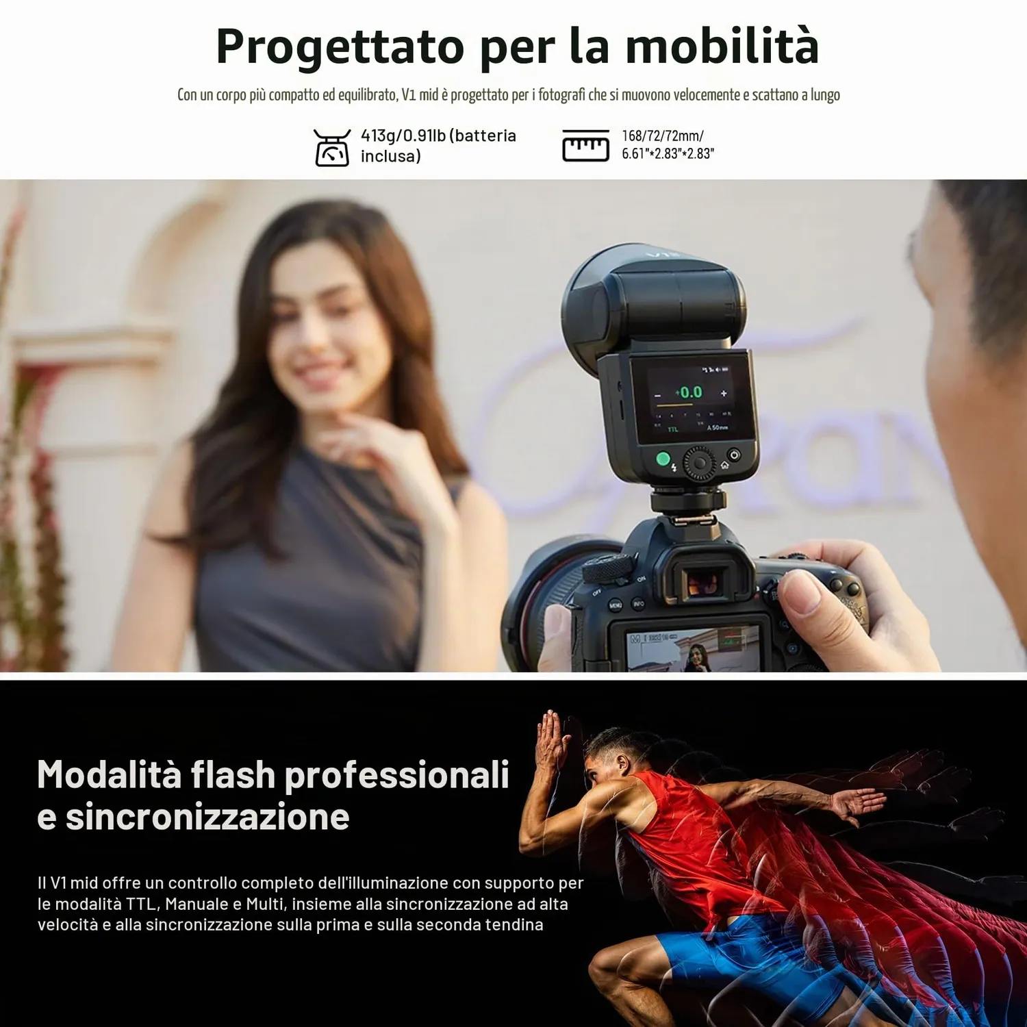 Godox V1mid-F flash speedlite TTL Fuji testa rotonda