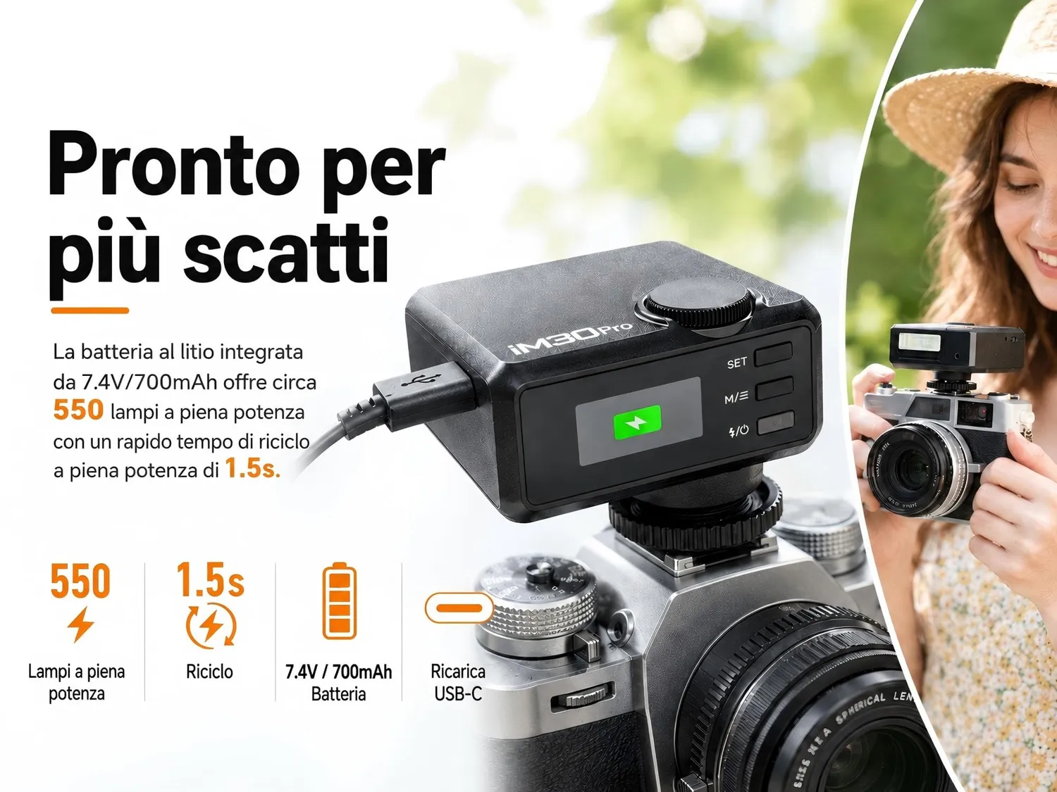 Godox iM30Pro mini flash GN15 slitta universale USB-C