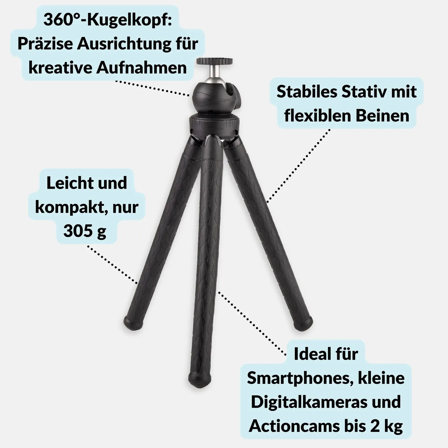 LENS-AID treppiede flessibile con testa a sfera in alluminio