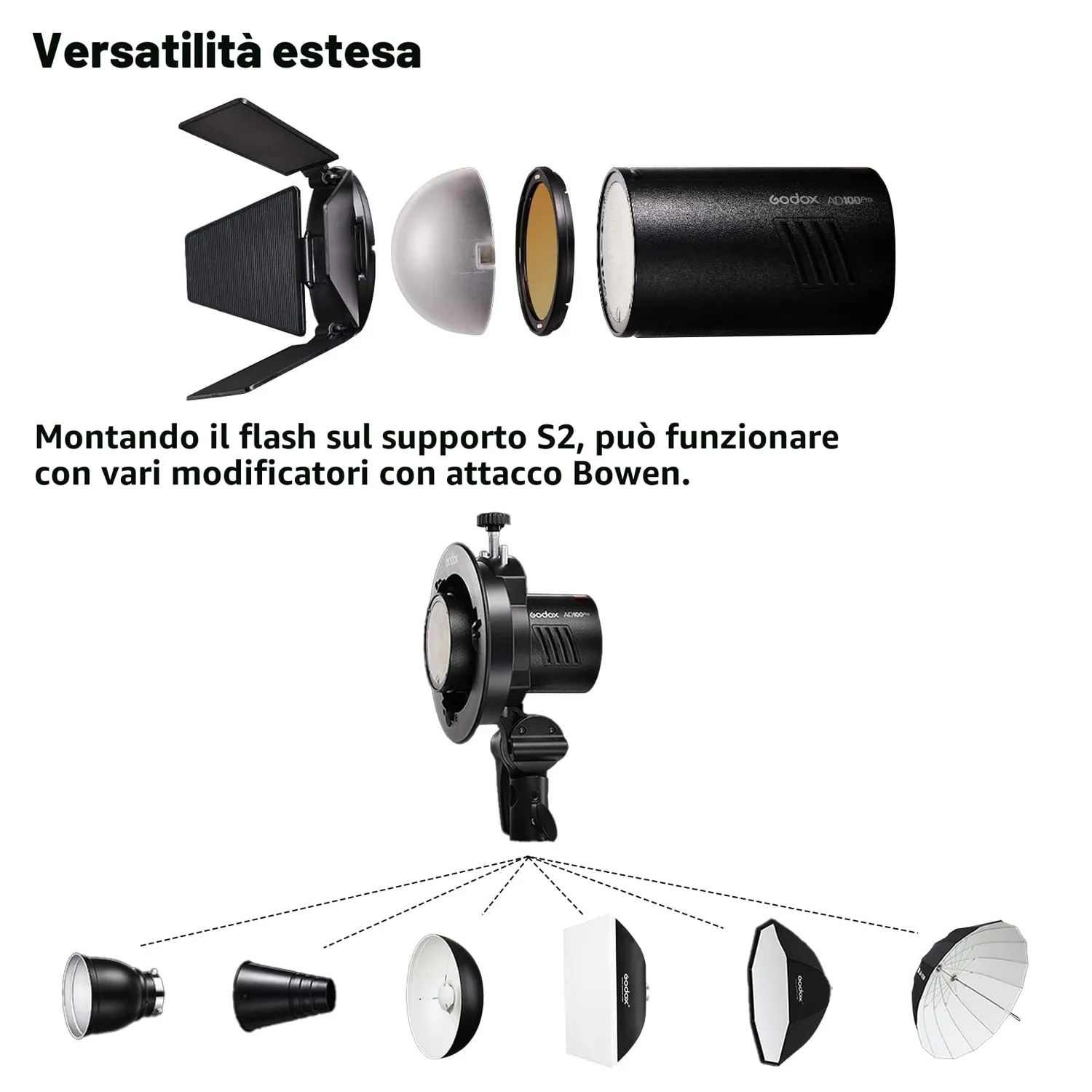 Godox AD100Pro flash portatile TTL nero 100Ws tondo