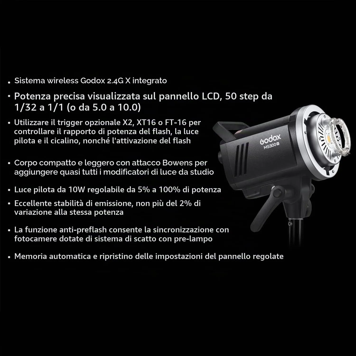 Godox MS300V flash studio 300W Bowens con LED modellante 10W