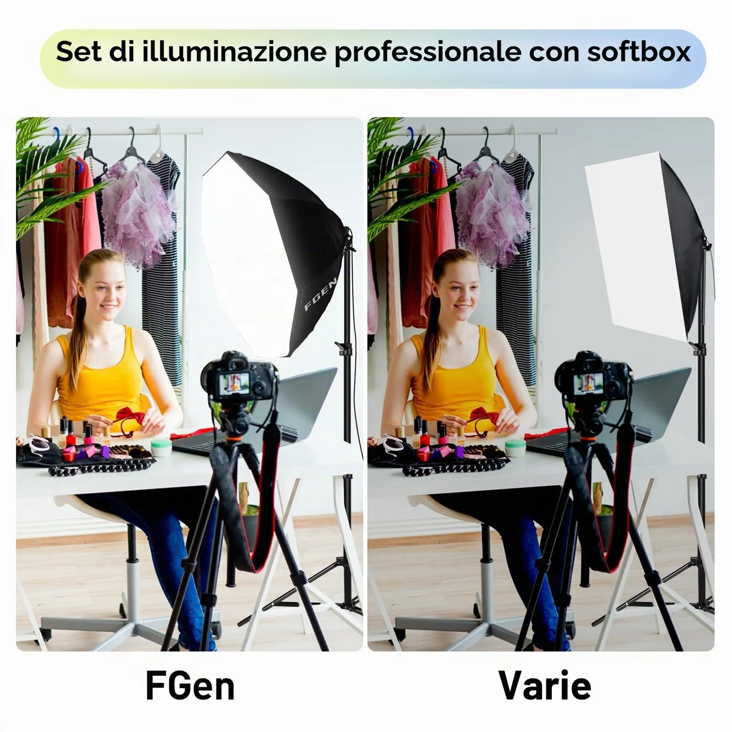 FGen kit studio 2 softbox ottagonali 135W 5500K