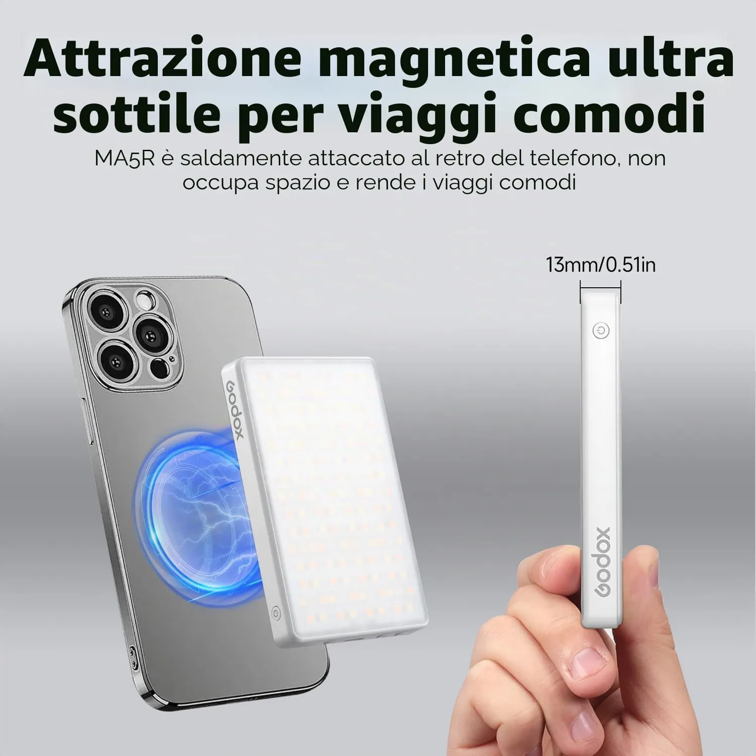 Godox MA5R luce selfie magnetica RGB 1800-10000K power bank