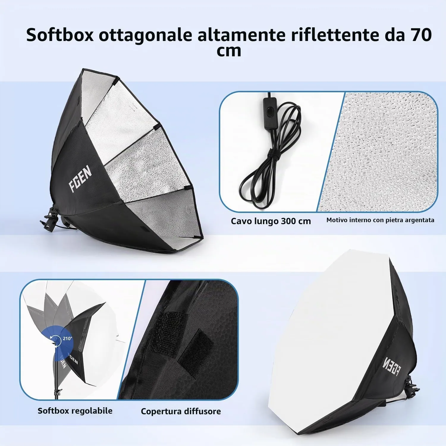 FGen Softbox 70cm kit studio 2x120W 3000-6500K