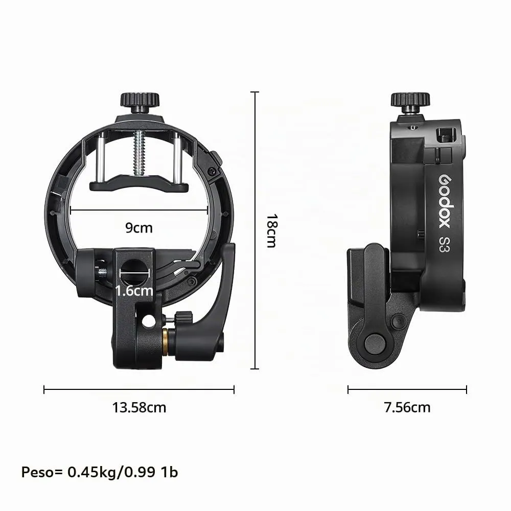 Godox S3 staffa flash attacco Bowens con foro ombrello