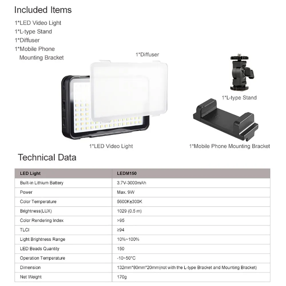Godox LEDM150 Luce LED Video 5600K con Batteria 150 LED
