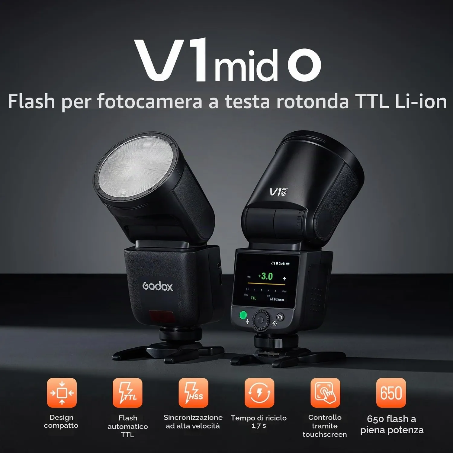 Godox V1 Mid O flash testa rotonda TTL per Olympus Panasonic