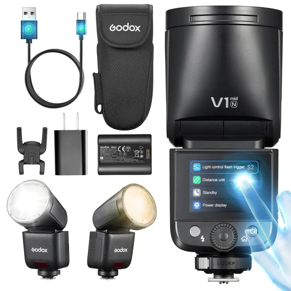 Godox V1 MID N flash TTL Nikon nero testa rotonda