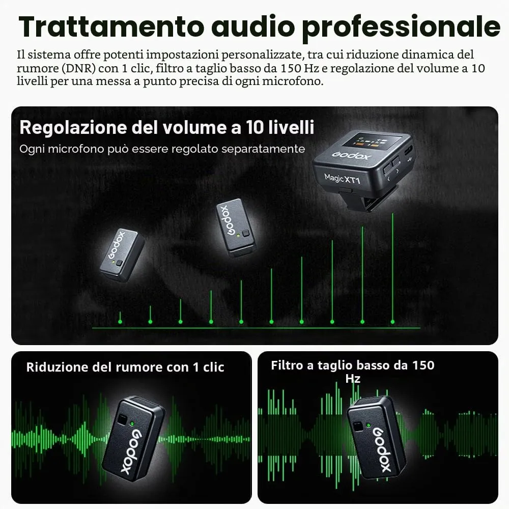 Godox Magic XT1 Microfono Wireless 2TX+RX Touch