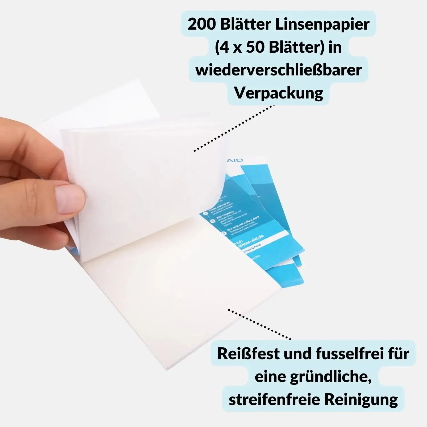 LENS-AID carta pulizia lenti 200 fogli resistente