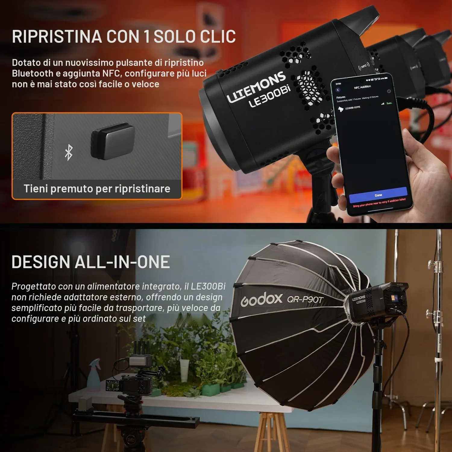 Godox Litemons LE300Bi luce LED 300W bicolore nera
