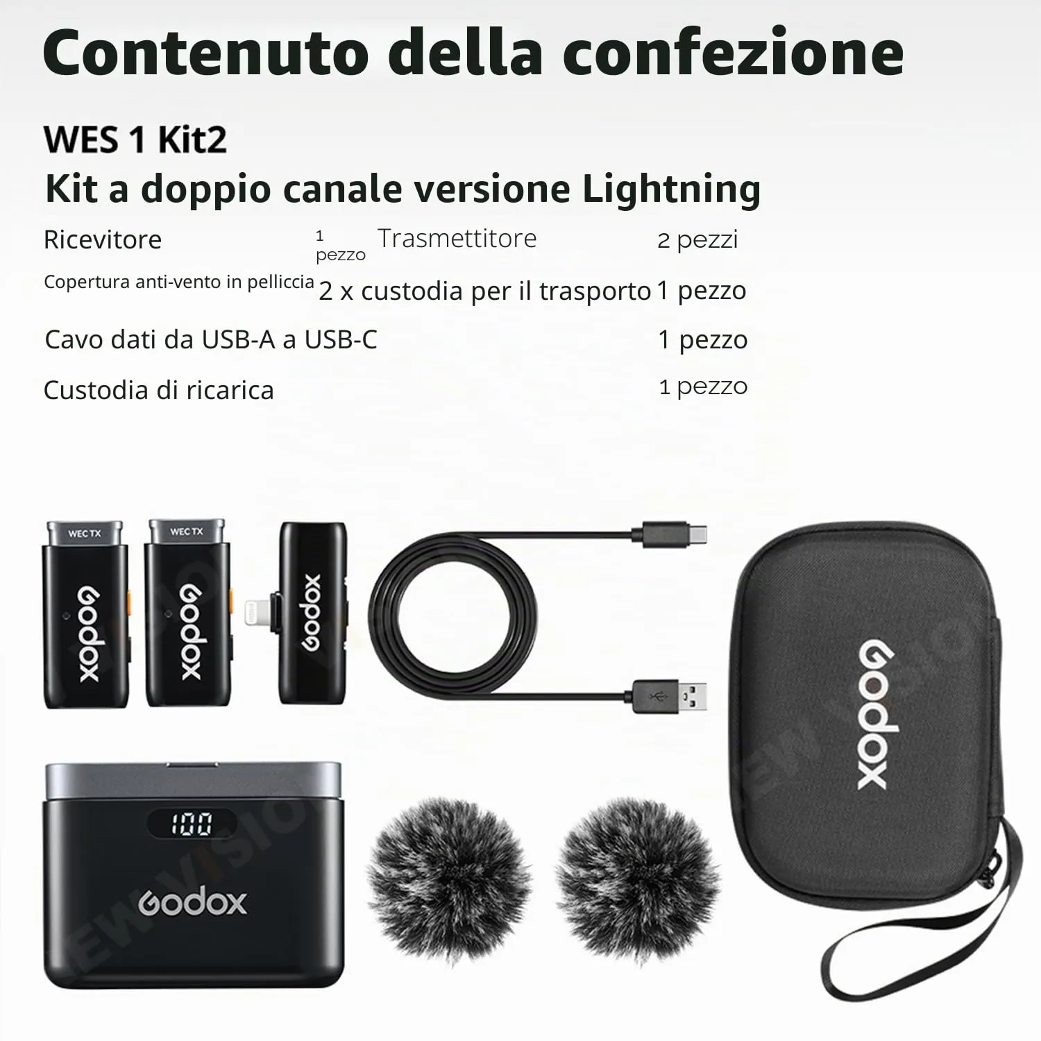 Godox WES1 KIT2 Microfono Lavalier Wireless iPhone MFi 2 TX
