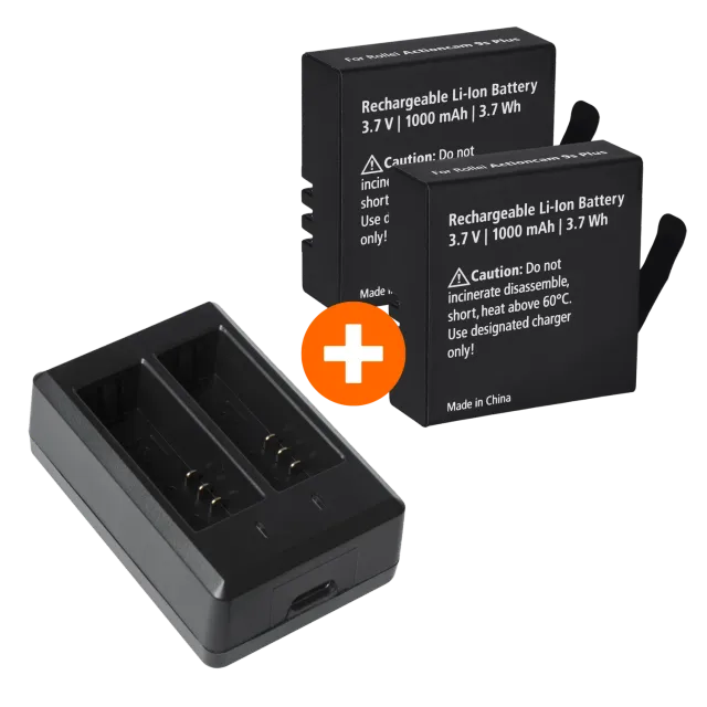 Rollei Actioncam 6s 8s 9s 10s 11s kit 2 batterie+caricatore