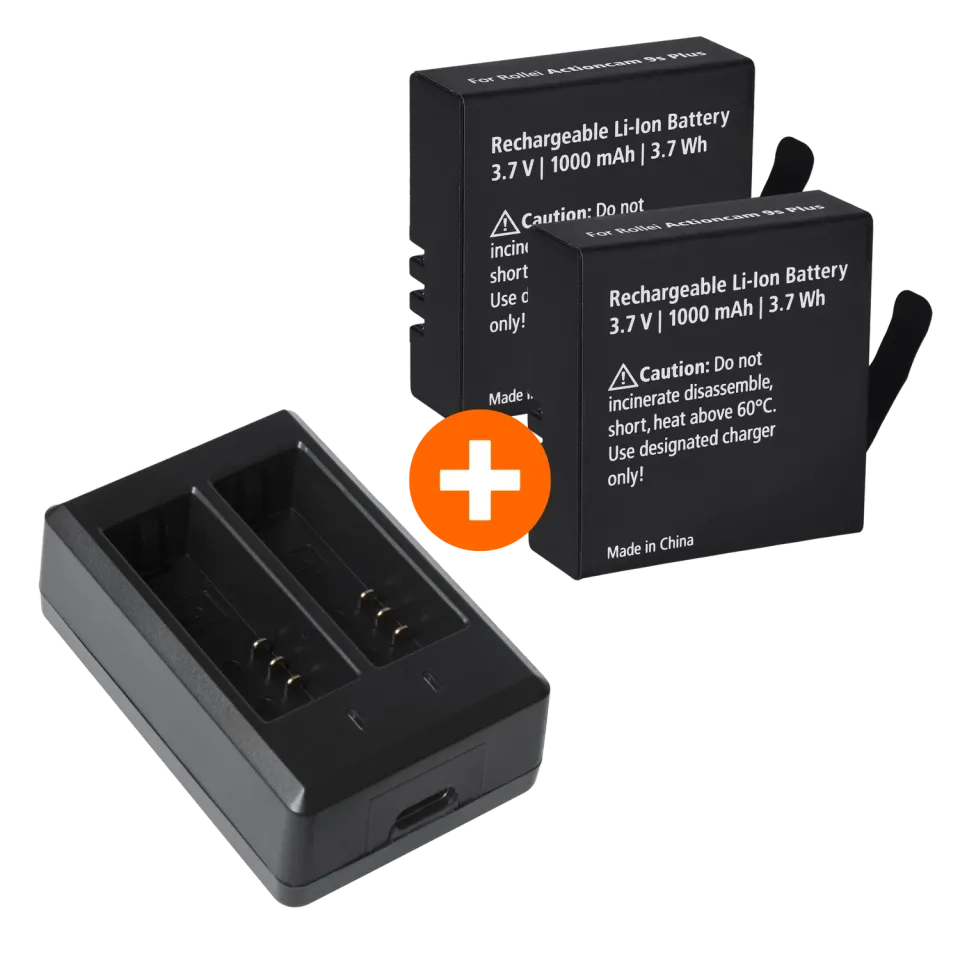 Rollei Actioncam 6s 8s 9s 10s 11s kit 2 batterie+caricatore