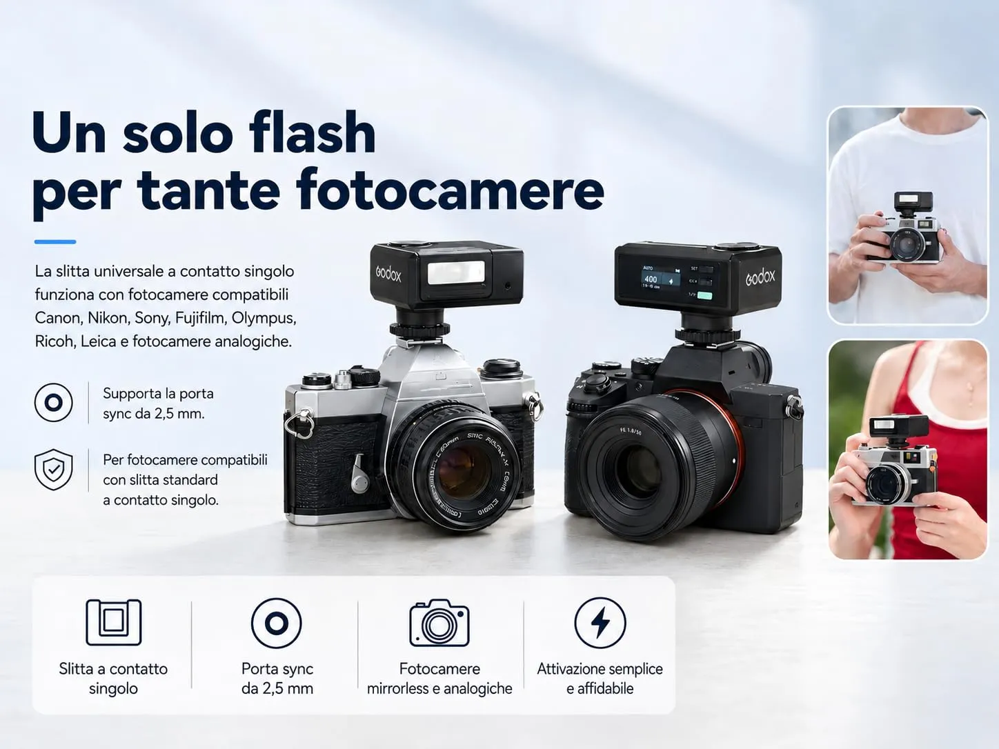 Godox iM30Pro mini flash GN15 slitta universale USB-C