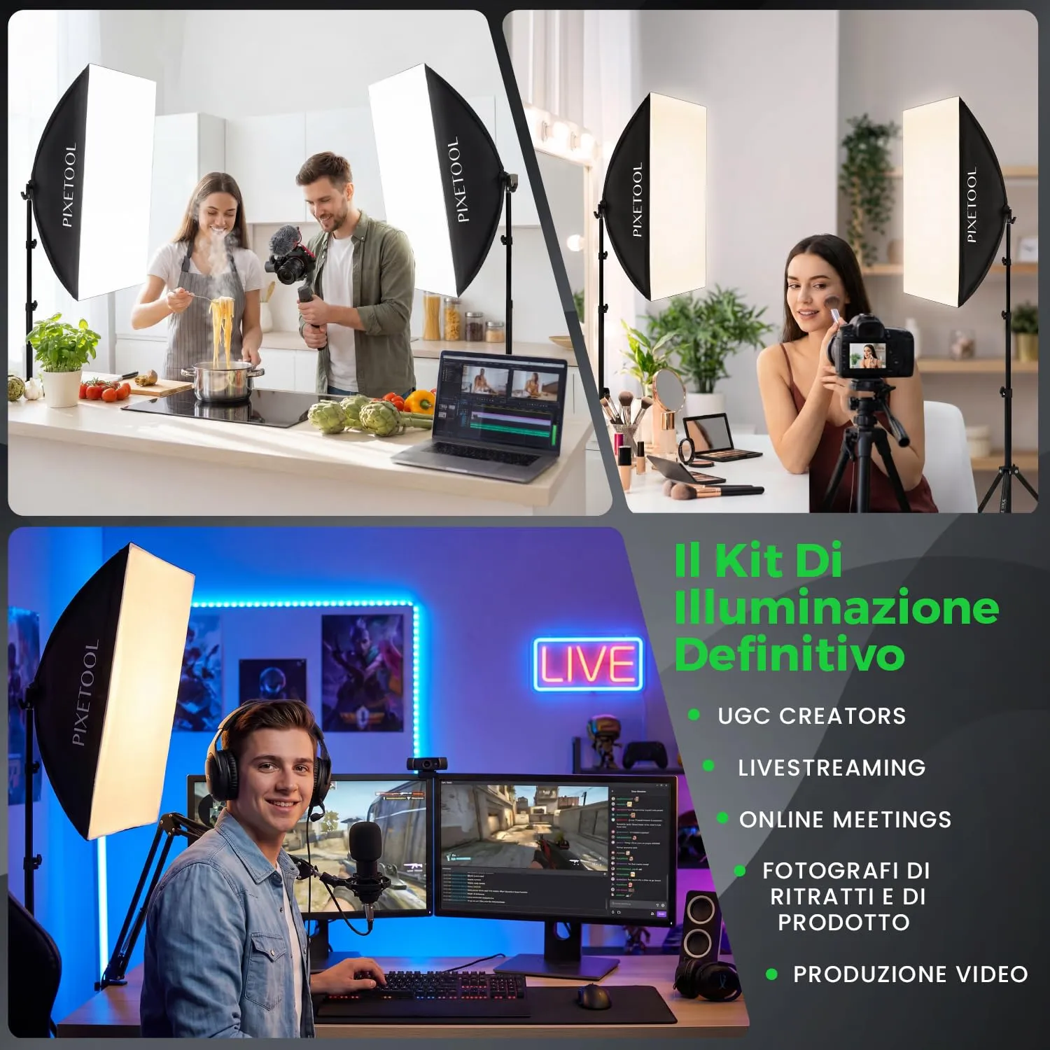 Pixetool Set Softbox 50x70 cm 2 Pezzi Luce Tricolore