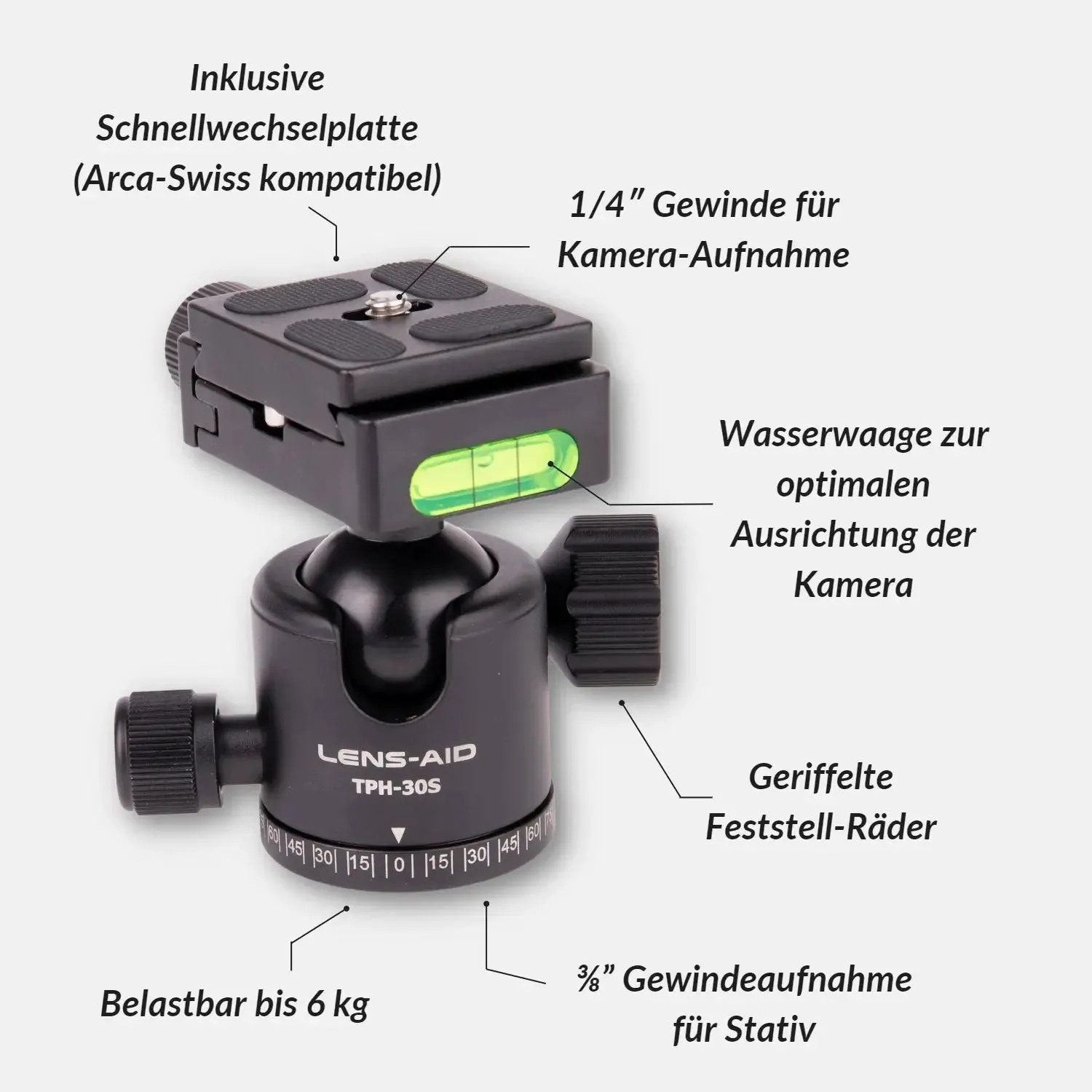Lens-Aid TPH-30s testa sferica alluminio 6 kg