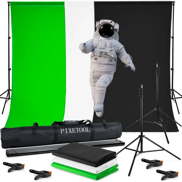 Pixetool green screen 1,8x2,8 m + supporto 2x2 m 3 teli