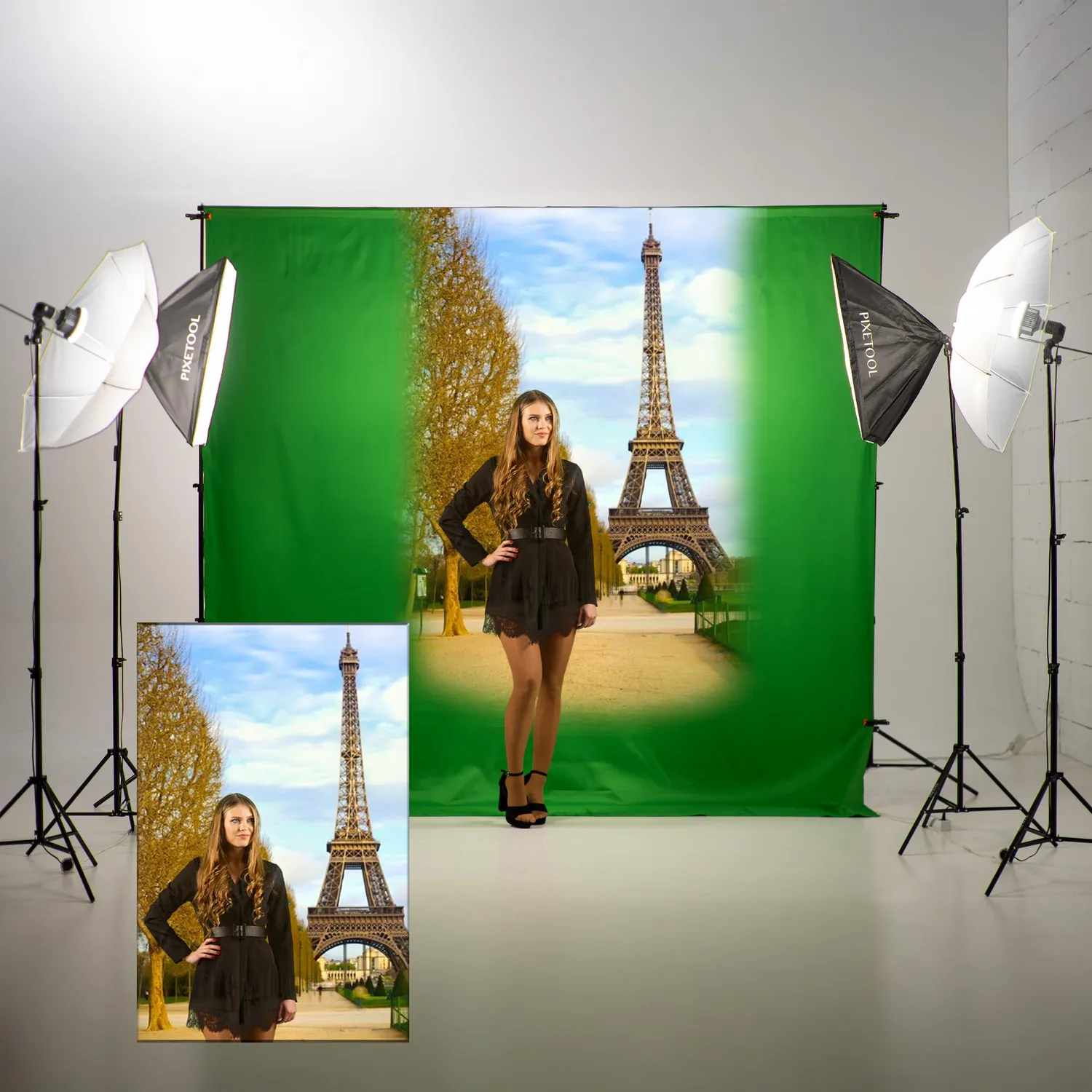 PIXETOOL Green Screen 3x3m Set Lusso con Supporto e 3 Teli