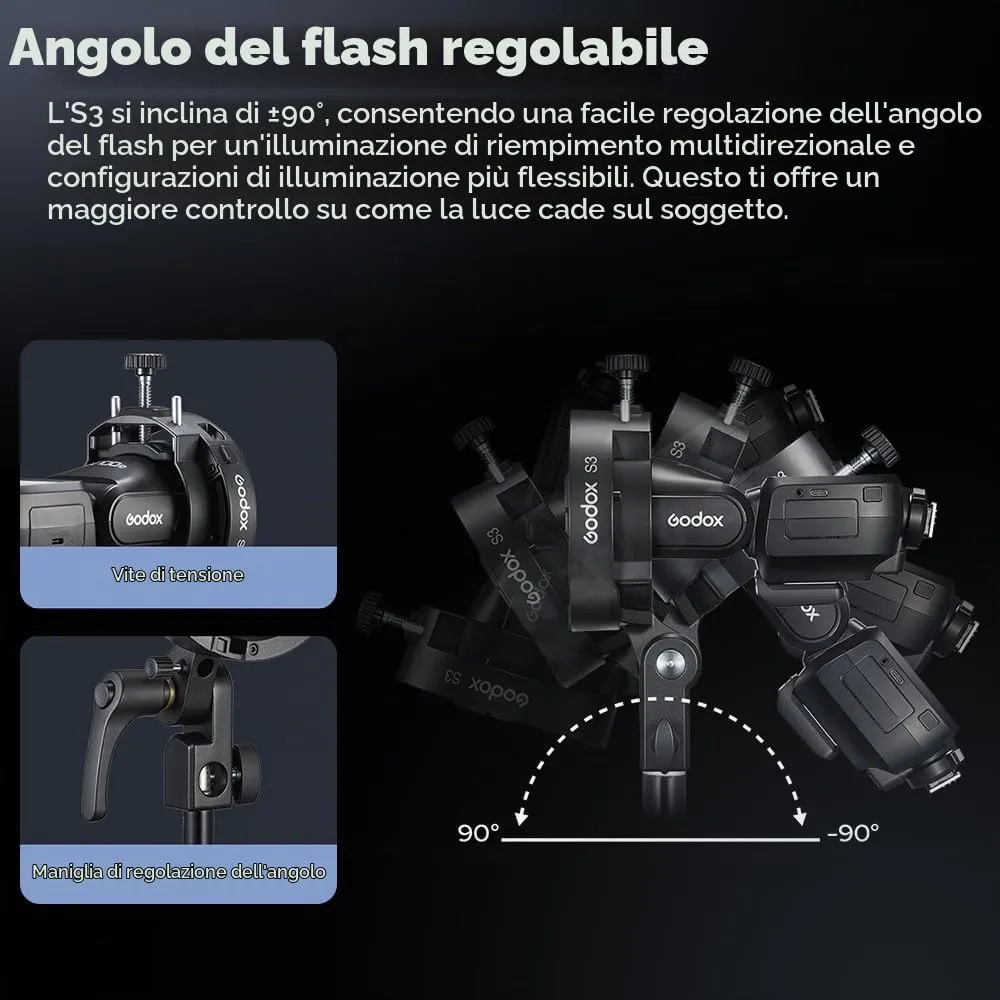 Godox S3 staffa flash attacco Bowens con foro ombrello