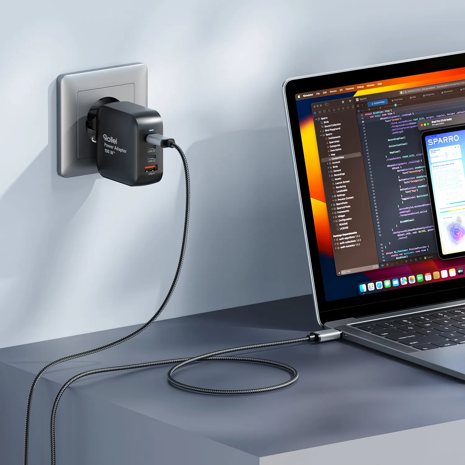Rollei 100W caricabatterie USB-C USB-A rapido